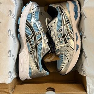 Asics Metallic Silver and Light Blue Sneakers